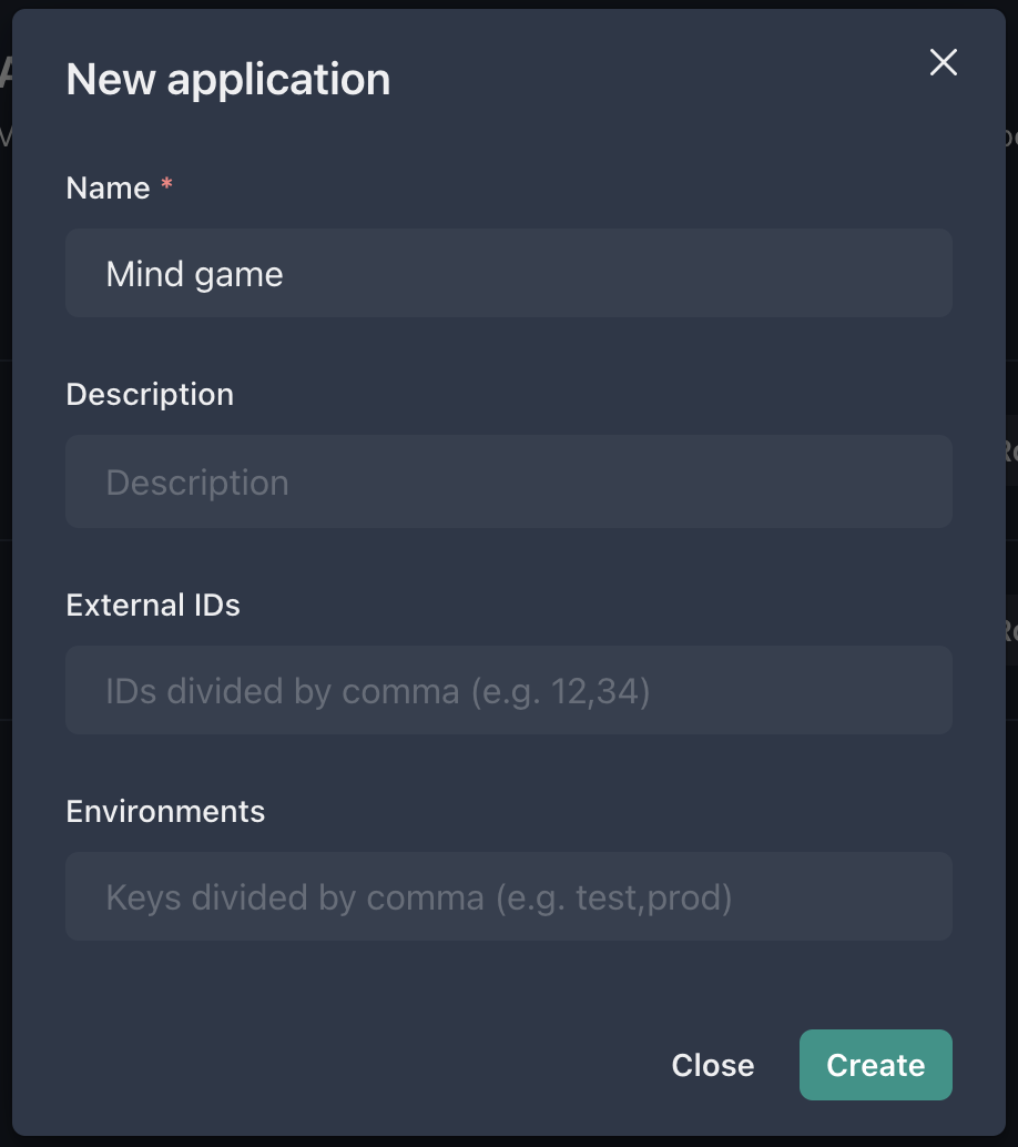 Creating a new application