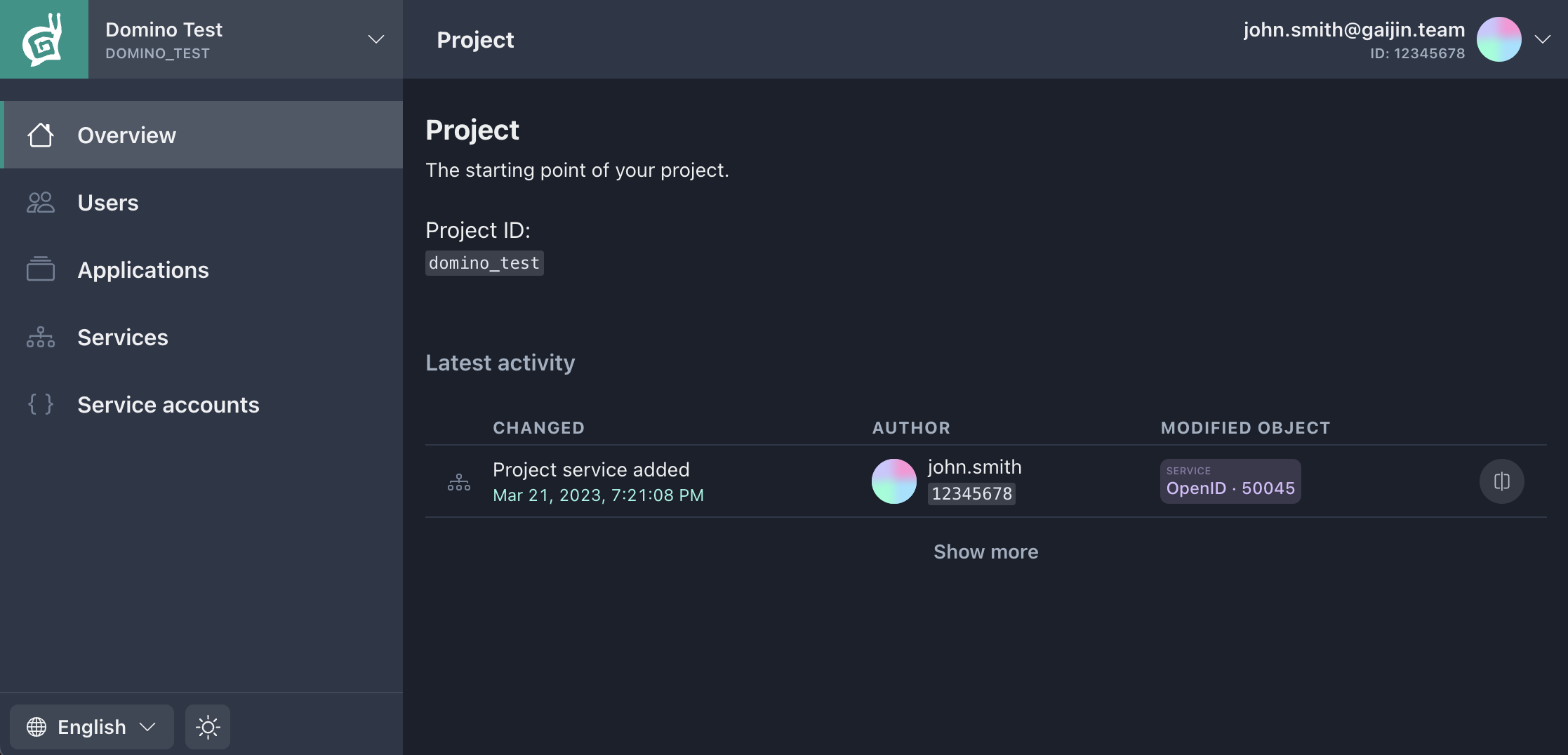 Project menu