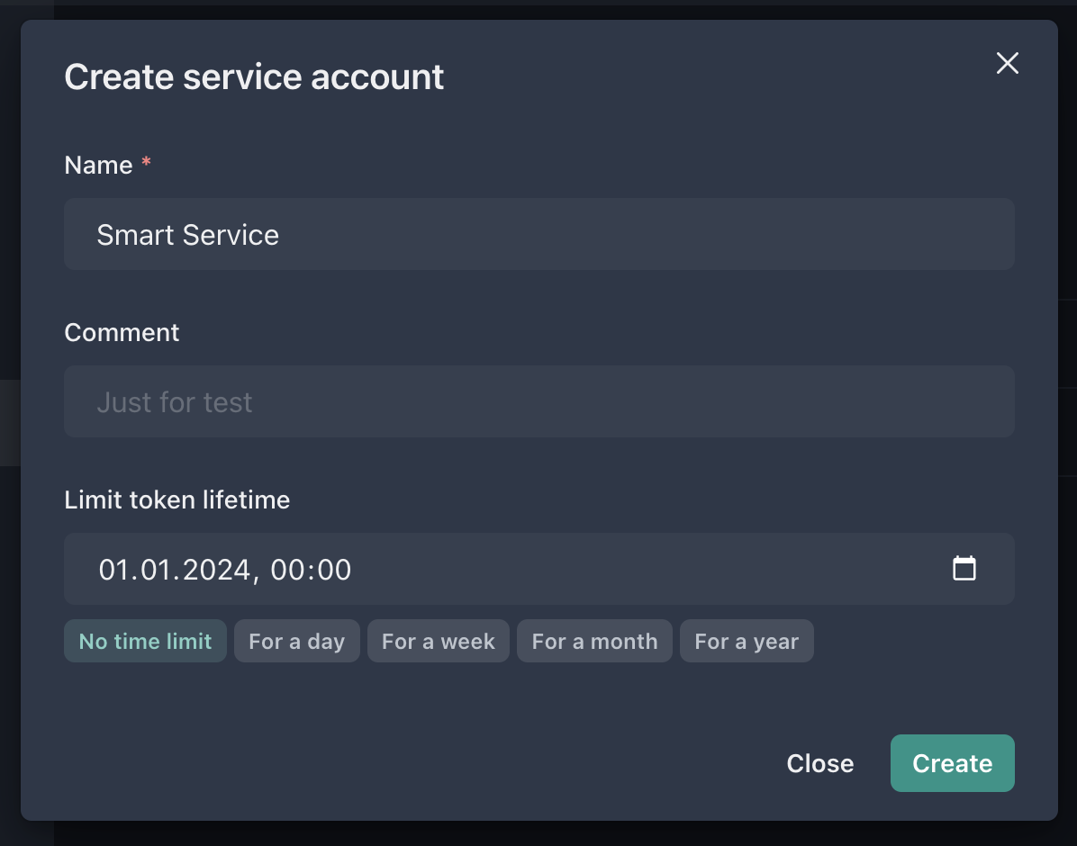 Creating a service account