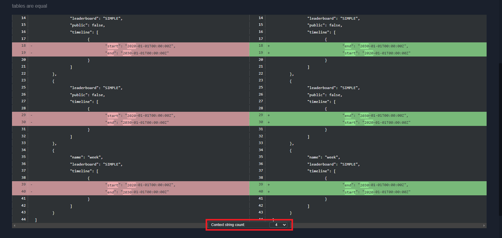 Tags diff rows
