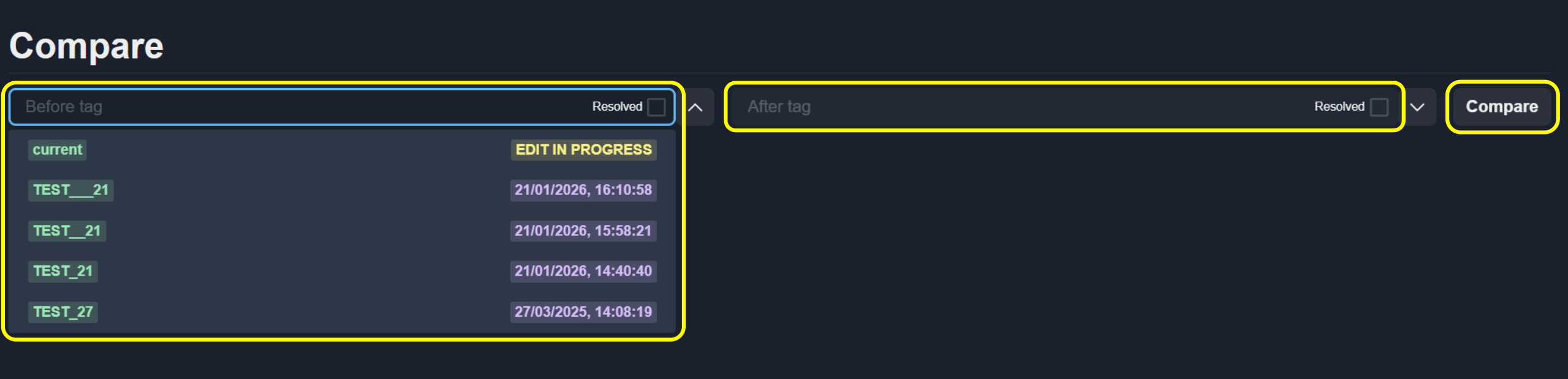Compare tags selector