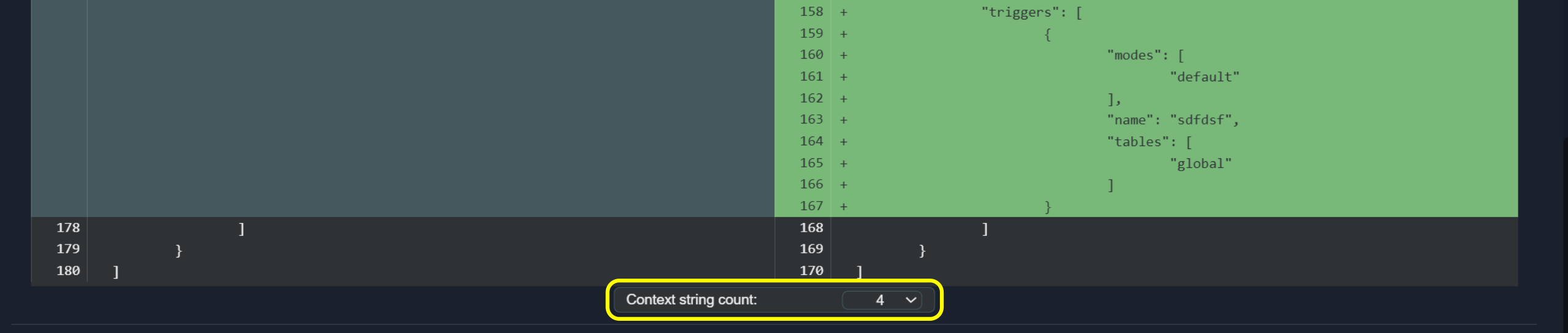 Tags diff rows
